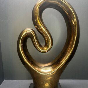 Three Hands Abstract Sculpture Table Top Display Gold Ceramic Home Decor 16.5"